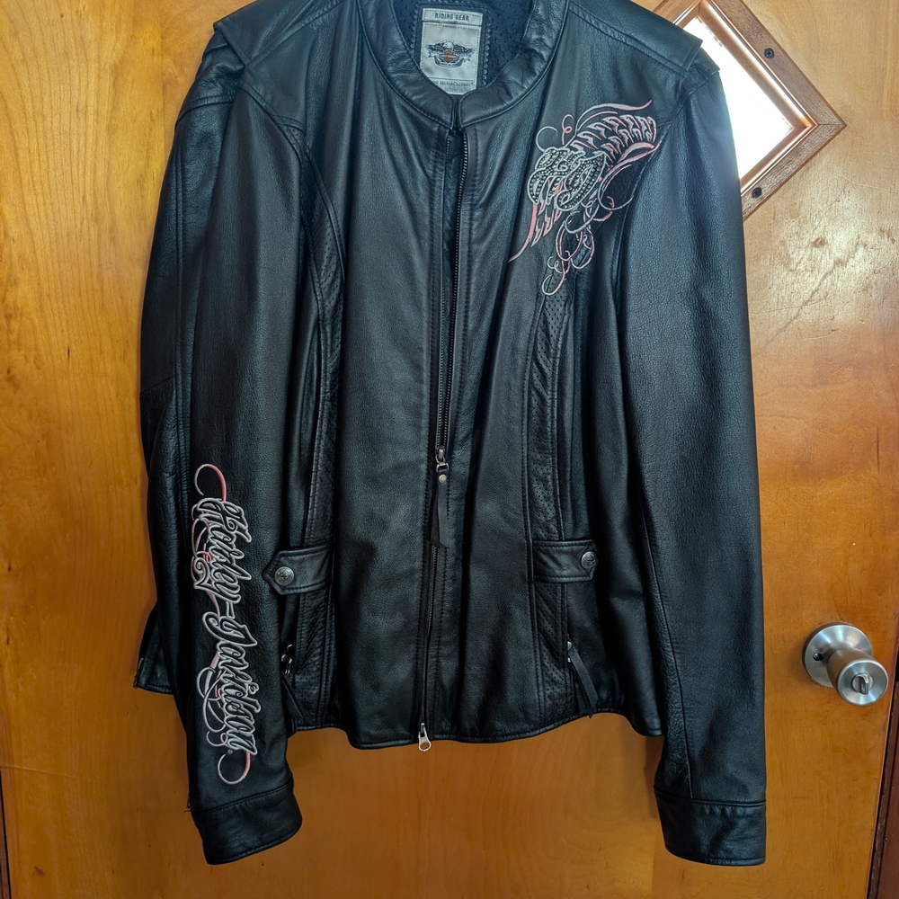Harley-Davidson Black Leather Jacket with Pink Accents